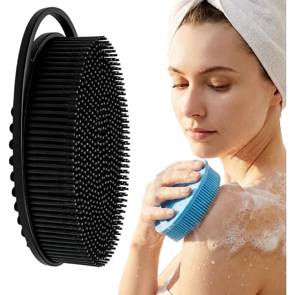 2026 New Silicone Body Scrubber, 2-in-1 Soft Silicone Loofah Exfoliating Body Scrubber, Dual-Sided Shower Scrubbers Body Brush with Ergonomic Handle for All Skin,Shower Scrubber for Body (Black)