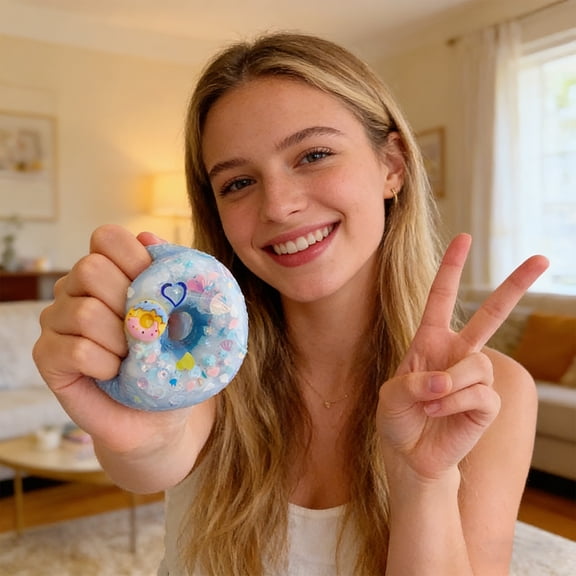 2026 New Simulation Blue Cute Donuts Pinch Slow Rising Stress Relief shape Soft Pinch & Release Fidget Sensory shape for Adults Anxiety Relief Birthday Party Favor