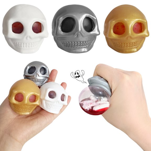 2026 New Simulation Skull Stress Pinch for Adults, Skull Stress Balls Sensory Fidget , Slow Rising Squeeze Ball for Anxiety Relief, Fun Stretchy Stress for Everyone,1.9IN(Random Color)