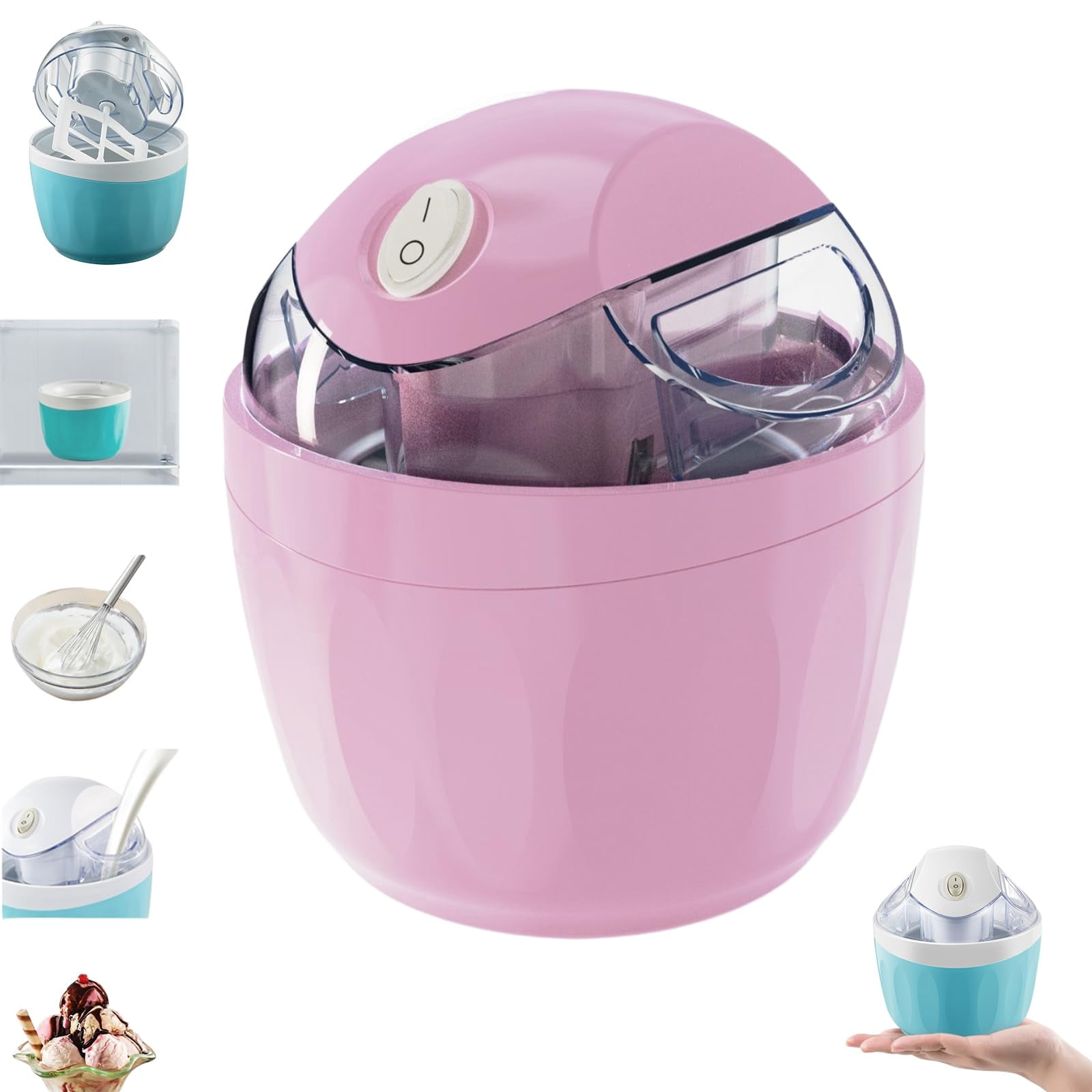 2026 New Small Home Mini Ice Cream Maker, Personal ice cream maker mini, DIY Makes Single Serving of Gelato, Frozen Yogurt with Pre-Freezer Bowl, Easy One-Touch Dessert Maker for Families