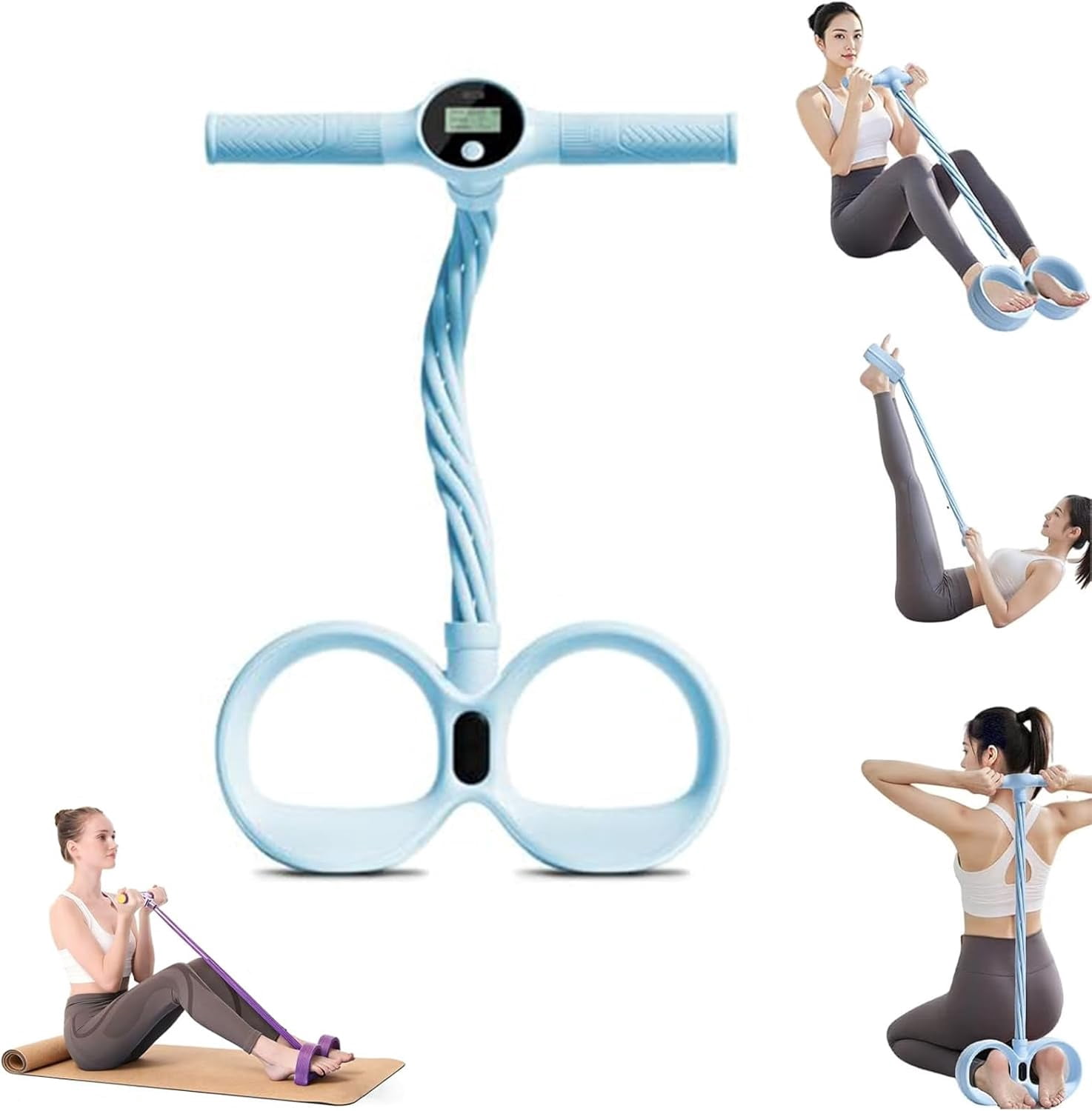 2026 New Smart Foot Pedal Resistance  Band,Multi-function Tension Rope, 6-Tube Elastic Yoga Pedal Puller, Fitness Resistance Bands with Digital Display & Handles for Full Body Stretching & Yoga