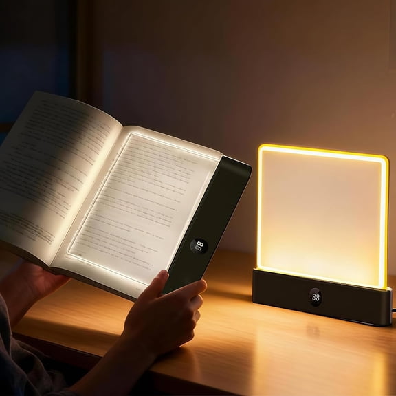 2026 New Smart Led Reading Light, Book Lights for Reading at Night Treasure Box, Rechargeable Clear Flat Reading Lights with 3 Colors & Timer, Eye-Friendly Glow, Transparent Doodleable (Black)