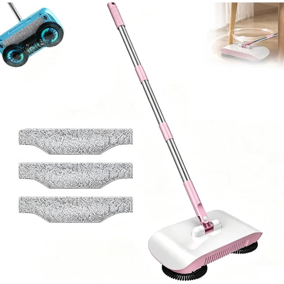 2026 New Smart Robot Vacuum Cleaner with Mop & Broom, Push Sweeper Non Electric Hard Floor, 3 in 1 Hand Push Sweeper Mop Broom, Non Electric Hard Floor Sweeper for Home Kitchen Office (Pink)