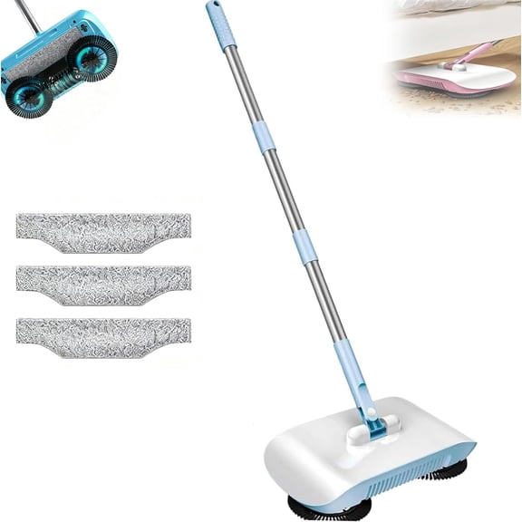 2026 New Smart Robot Vacuum Cleaner with Mop & Broom, Push Sweeper Non Electric Hard Floor, 3 in 1 Hand Push Sweeper Mop Broom, Non Electric Hard Floor Sweeper for Home Kitchen Office (Blue)