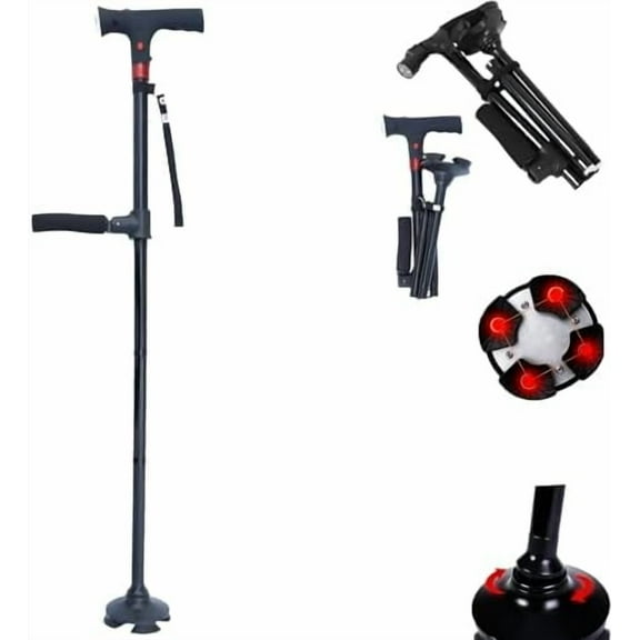 2026 New Smart Walking Cane, Upgrade Smart Walking Canes for Men Women with Alarm, with Light, Foldable Dual Handles, Adjustable Canes for Elderly, Gift for Veterans & Parents