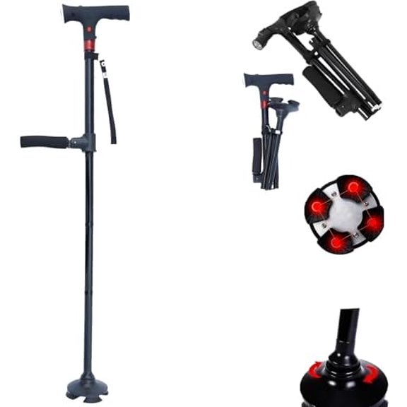 2026 New Smart Walking Cane, Upgrade Smart Walking Canes for Men Women with Alarm, with Light, Foldable Dual Handles, Adjustable Canes for Elderly, Gift for Veterans & Parents