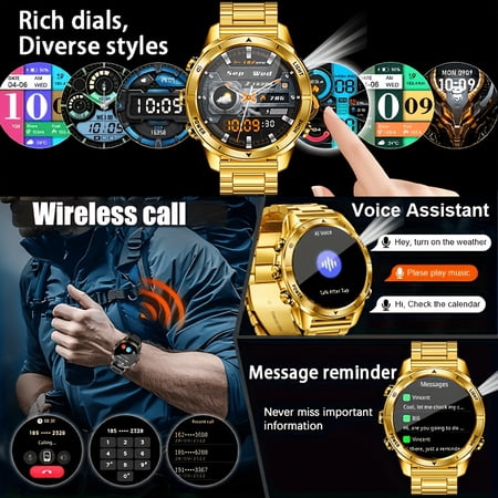 2026 New Smartwatch, 100+ Sports Modes, Music Control, USB Charging, Wireless Call, Calculator, Fitness Tracker, Golden Business Light Luxury Style