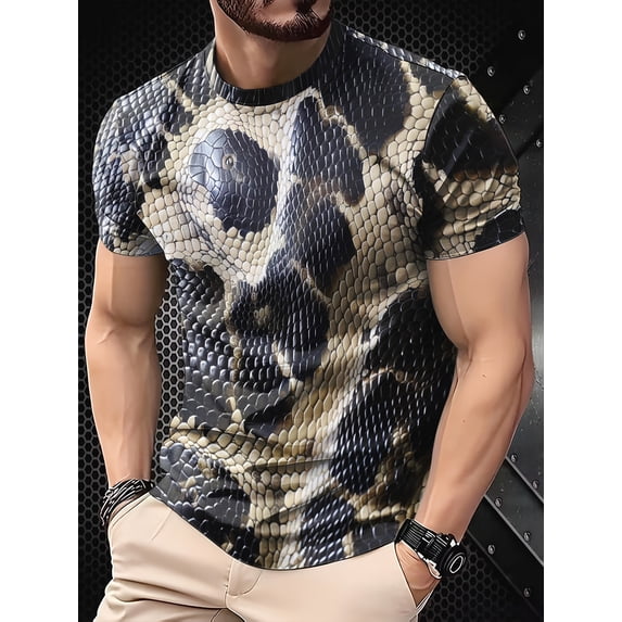 2026 New Snakeskin Craft Men's 3D Printed Short Sleeve T-Shirt 3D Shirt High Quality Printed Large Size T-Shirt Top Light and Breathable Polyester Fabric Men's and Women's Printed Short Sleeves