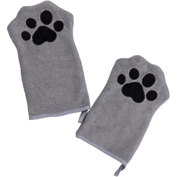 2026 New Soft Absorbent Pet Glove Towel for Small to Large Dogs Quick Drying Facecloth Thicken Fabric Hanging Grip Quick Absorbent Towel (Gray*2)