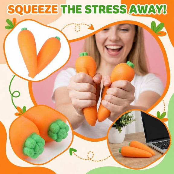2026 New Soft Carrot Vegetable Squishy, Fingertip Sensory Fidget for All Ages, Stress Relief Vegetable Squeeze Prop, Realistic Food Hand Tool