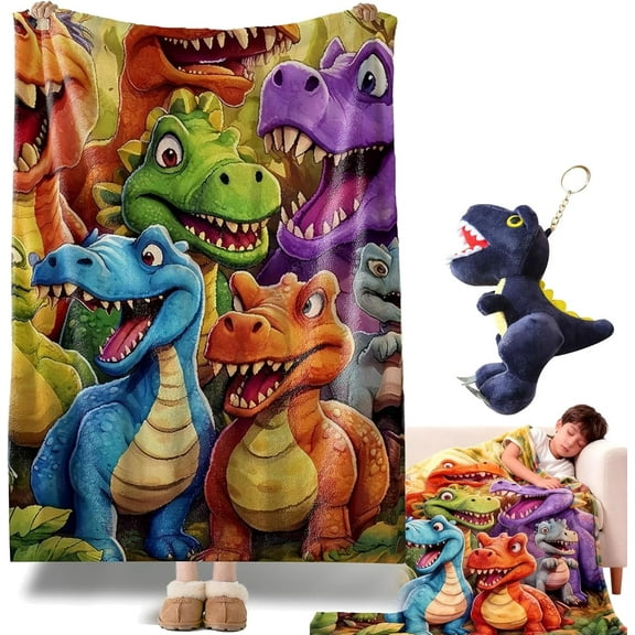 2026 New Soft Funny Throw Blanket 3D Dinosaur, Cartoon Dinosaur Blanket for Boys, Warm Ultra-Soft Print Flannel Nap Throw for Kids Adults Home Travel Decor