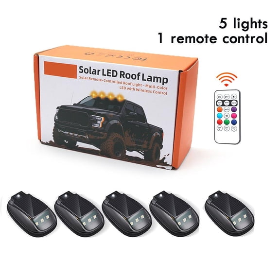 2026 New Solar Car Roof RGB Strobe Light - 1/2/4/5 PCS Wireless No-Drill LED Solar Cab Lights with Remote Control, Waterproof 8-Color Anti-Collision Warning Light for Trucks, SUV, Pickups & RVs