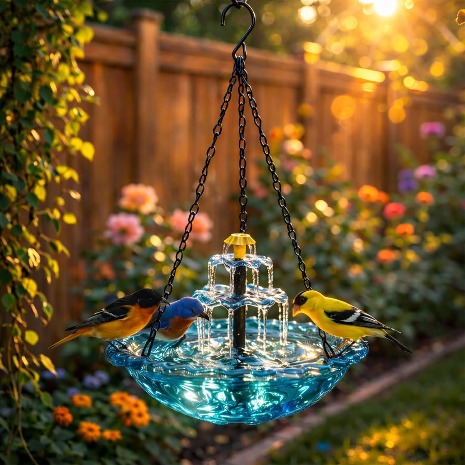2026 New Solar Cascade Hanging Bird Bath Fountain, Outdoor Hanging Bird Bath, Large Humming Birds Baths Fountains, with Solars Pump & Acrylic Bowl, for Outdoor & Gardens