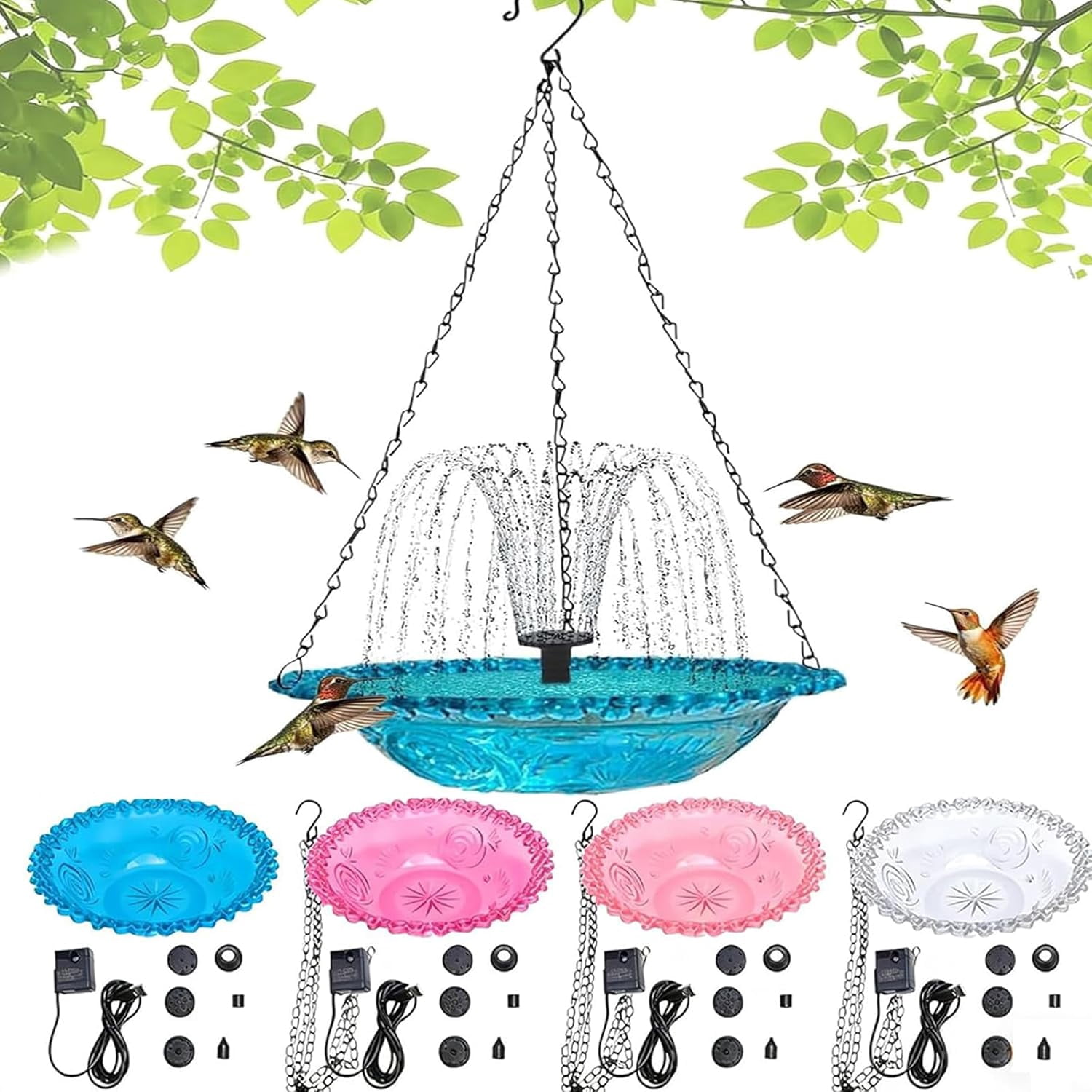 Hanging Solar Bird Bath With Water Fountain Pump – Outdoor Waterfall Decor, Hummingbird Shower Bowl (ABS + Metal)