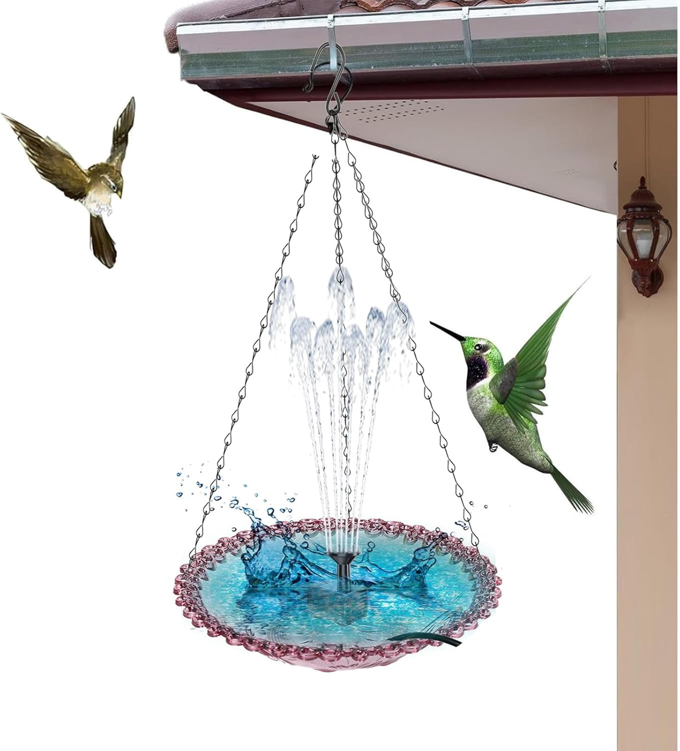2026 New Solar Cascade Hanging Bird Bath Fountain, Outdoor Hanging Birdbath with Solar Fountain, Metal Solar Powered Birdbath with Water Pump for Outdoor Garden Decor (Purple)