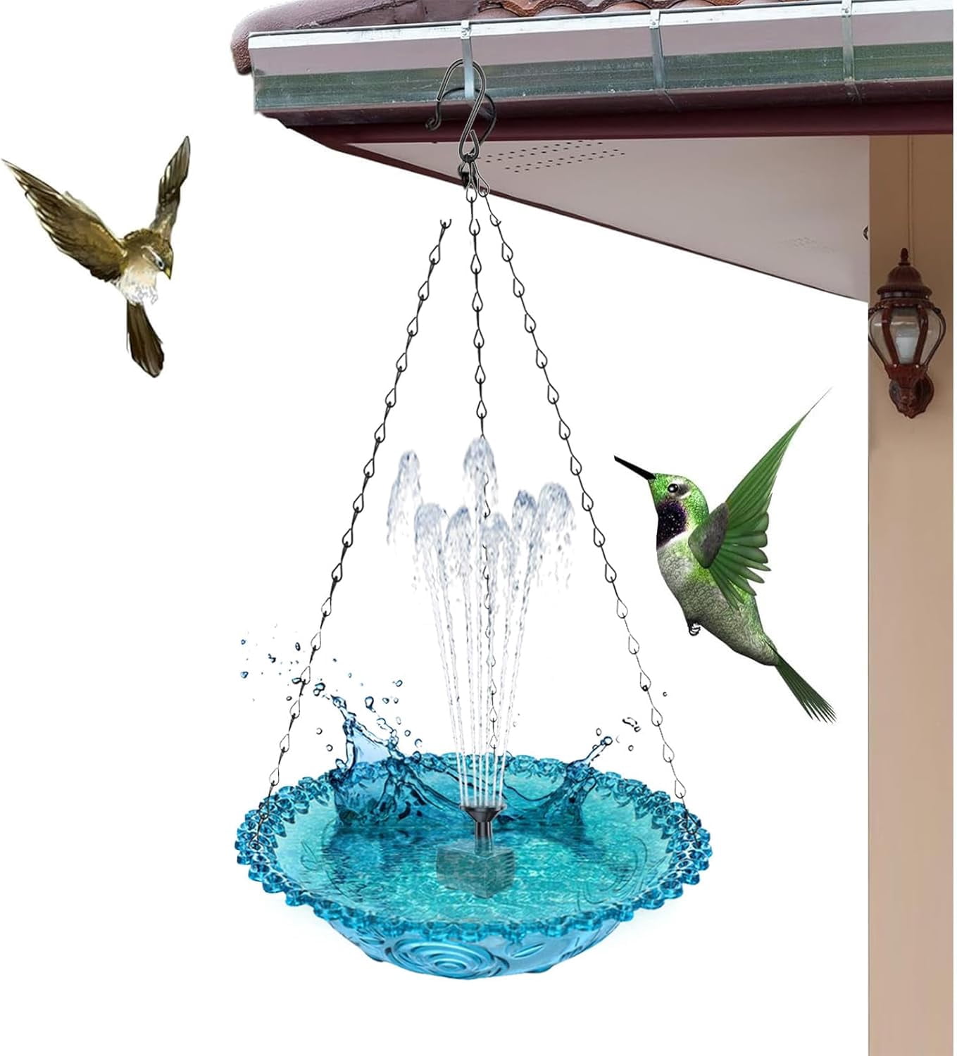 2026 New Solar Cascade Hanging Bird Bath Fountain, Outdoor Hanging Birdbath with Solar Fountain, Metal Solar Powered Birdbath with Water Pump for Outdoor Garden Decor (Blue)