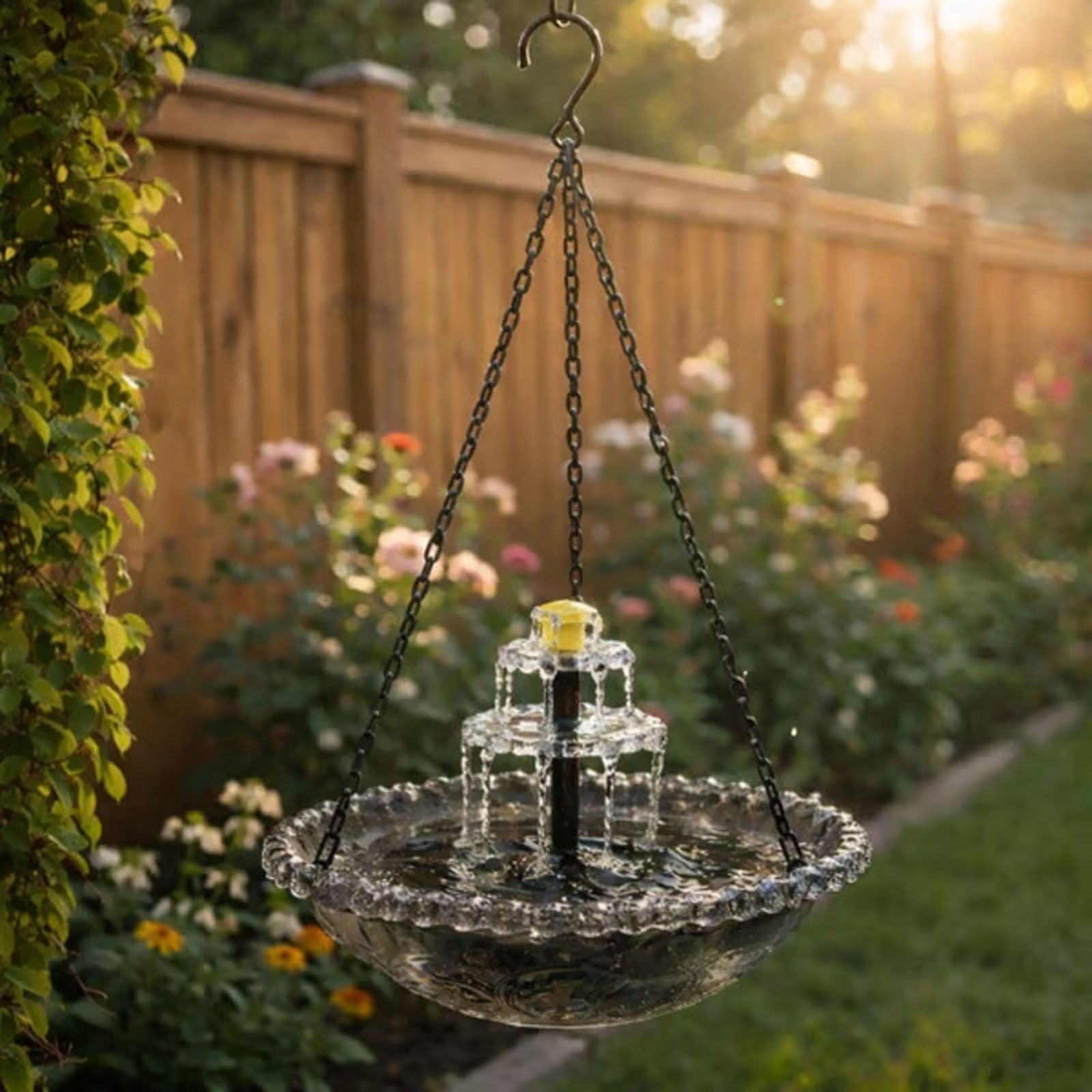 2026 New Solar Cascade Hanging Bird Bath Fountain, Solar Bird Bath Fountains, Hummingbird Water Fountain with Solars Pump & Glass Bowl for Garden Yard Patio Backyard Decoration