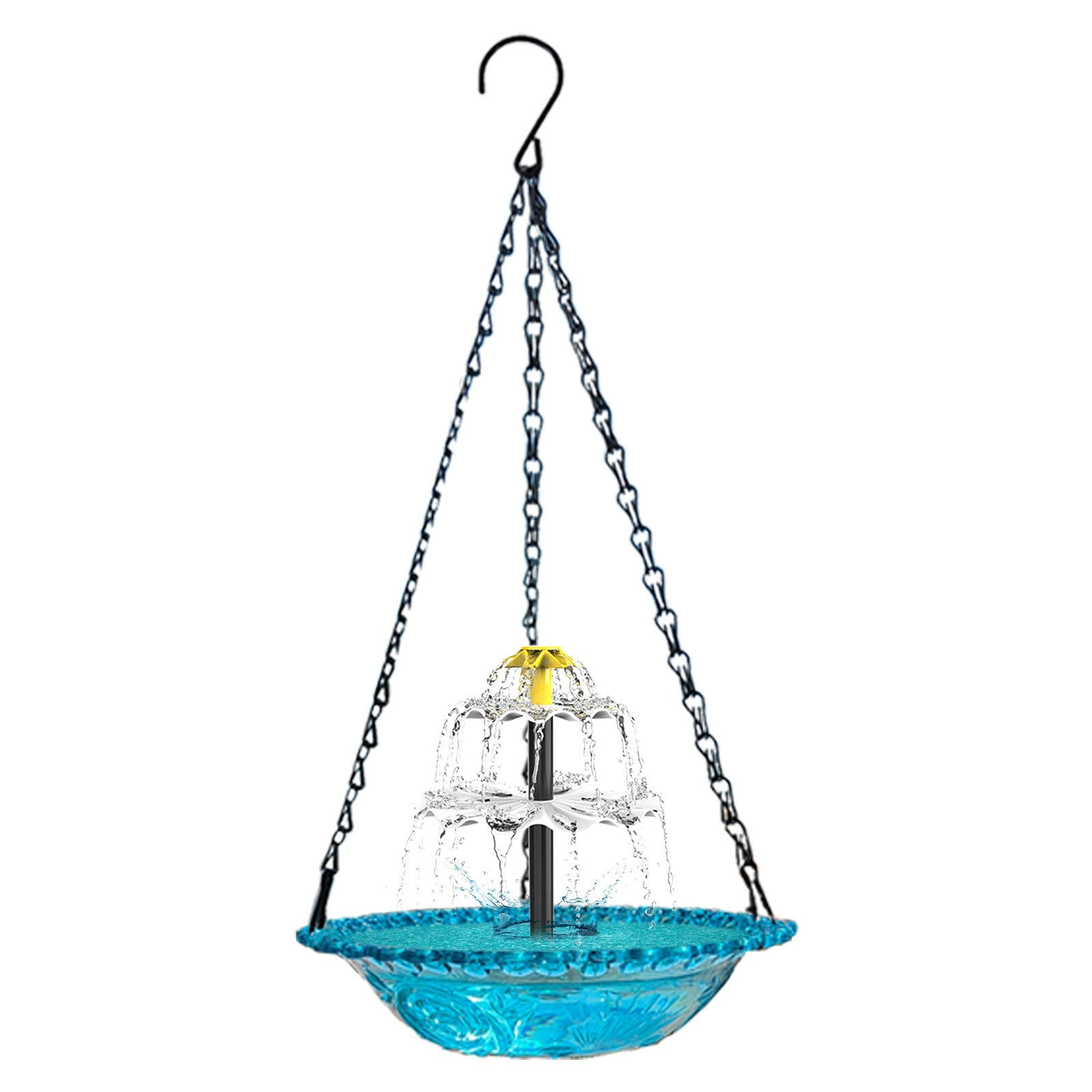 2026 New Solar Cascade Hanging Bird Bath Fountain, Solar Bird Bath Fountains, Hummingbird Water Fountain with Solars Pump & Glass Bowl for Garden Yard Patio Backyard Decoration