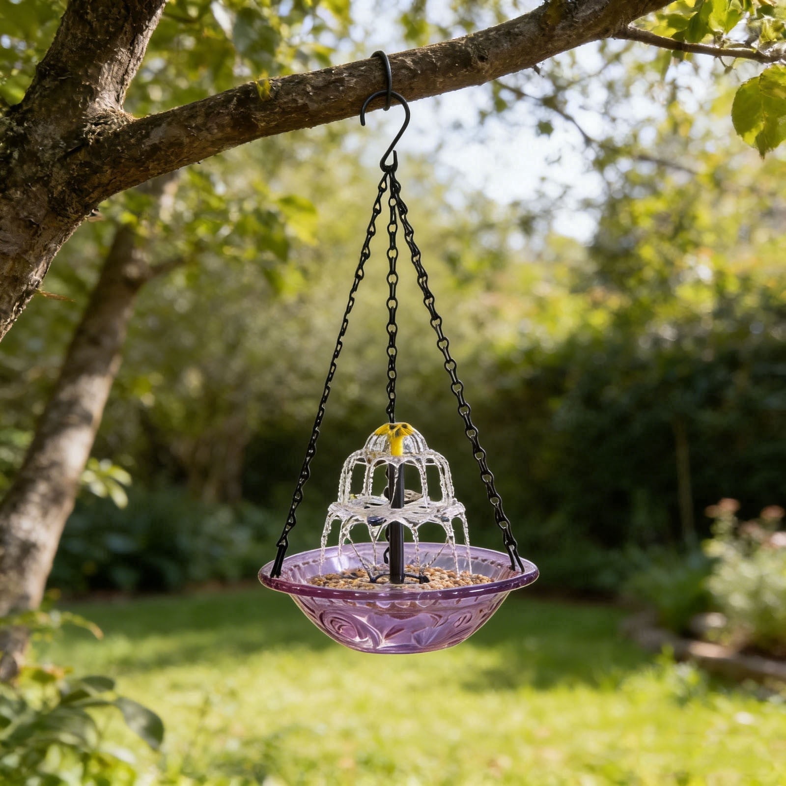2026 New Solar Cascade Hanging Bird Bath Fountain, Solar Bird Bath Fountains, Hummingbird Water Fountain with Solars Pump & Glass Bowl for Garden Yard Patio Backyard Decoration