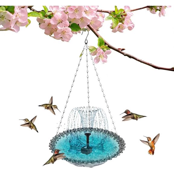 2026 New Solar Cascade Hanging Bird Bath Fountain, Solar Powered Birdbath Water Fountain Pumps Dispenser, Outdoors Decor Hummingbird Bath Shower Bowl Kit, Garden Gift Yard Patio Backyard Decoration