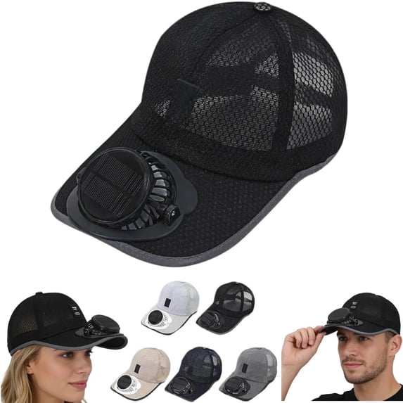 2026 New Solar Fan Hat, Solar Rechargeable Peak Cap, Cooling Hats for Hot Weather, 3-Speed Quiet Fan