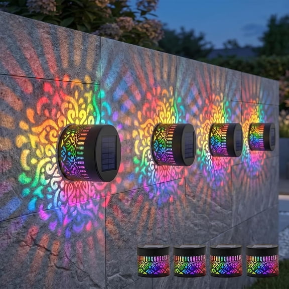 2026 New Solar Fence Lights Outdoor, IP65 Waterproof Decorative Solar Mandala Lights, 7-Color Solar Wall Lights Fence Decor for Patio Yard Backyard Garden (2)