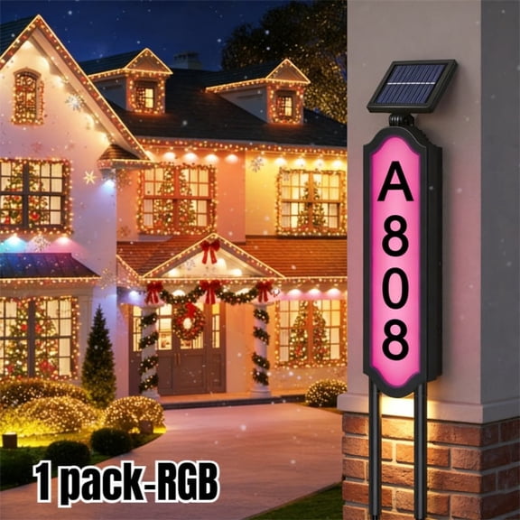 2026 New Solar Home Bussiness Address Sign, House Numbers for Outside, Lighted Address Plaque Outdoor Waterproof, LED Address Numbers for Yard Home(1 Pack RGB)