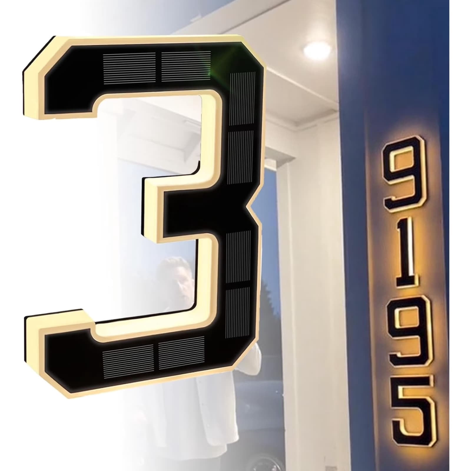 2026 New Solar House Numbers for Outside, 9" Light Up Address Numbers for House, No Drill Adhesive or Screw Mount, Waterproof LED Illuminated Modern Address Sign, Dusk to Dawn