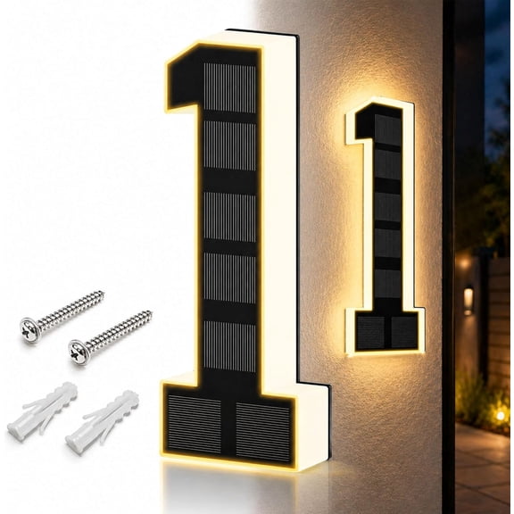 2026 New Solar House Numbers for Outside, LED Illuminated Address Sign, Dusk to Dawn Auto On/Off, No Drill Adhesive or Screw Mount, IP65 Waterproof Outdoor for House, Yard, Fence