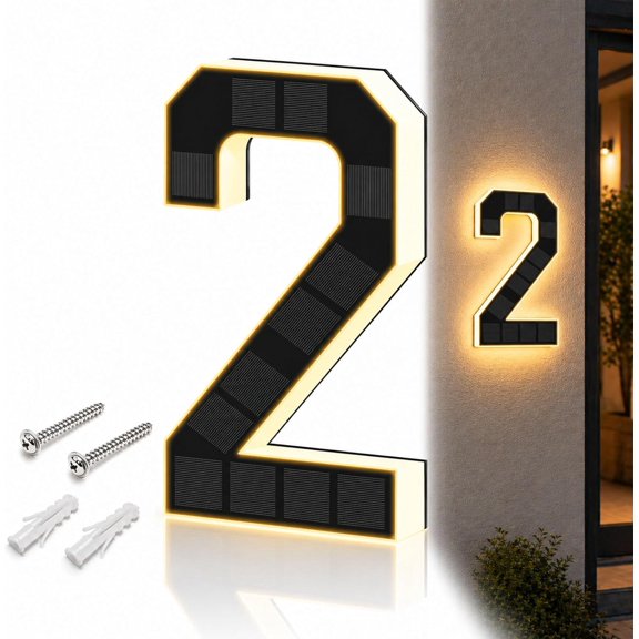 2026 New Solar House Numbers for Outside, LED Illuminated Address Sign, Dusk to Dawn Auto On/Off, No Drill Adhesive or Screw Mount, IP65 Waterproof Outdoor for House, Yard, Fence