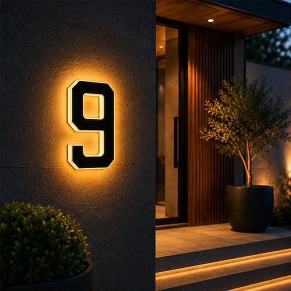 2026 New Solar House Numbers for Outside, LED Illuminated Address Sign, Dusk to Dawn Auto On/Off, IP65 Waterproof Lighted House Numbers, No-Drill Adhesive or Screw Mount for House,