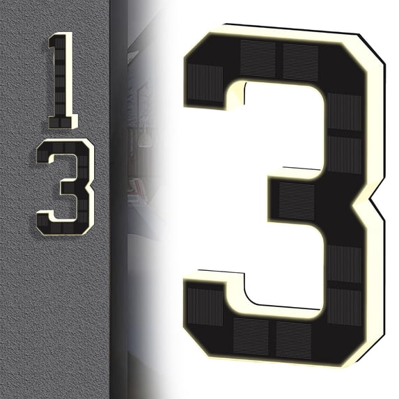 2026 New Solar House Numbers for Outside, Light Up Address Numbers for House, No Drill Adhesive or Screw Mount, IP65 Waterproof LED Illuminated Modern Address Sign, Dusk to Dawn