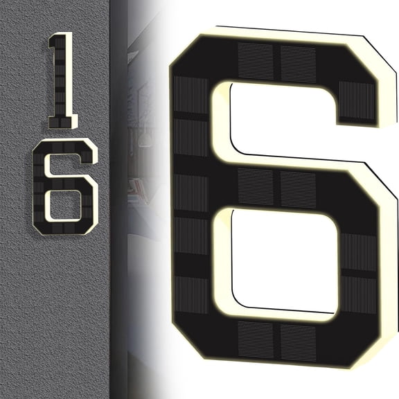 2026 New Solar House Numbers for Outside, Light Up Address Numbers for House, No Drill Adhesive or Screw Mount, IP65 Waterproof LED Illuminated Modern Address Sign, Dusk to Dawn