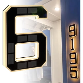 2026 New Solar House Numbers for Outside, Light Up Address Numbers for House, No Drill Adhesive or Screw Mount, IP65 Waterproof LED Illuminated Modern Address Sign, Dusk to Dawn