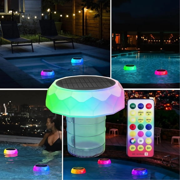 2026 New Solar Ionizer for Pool Solar Pool Chlorine Floater, with Color Changing Floating Dispenser with Romote Control and Timer IP68 Waterproof