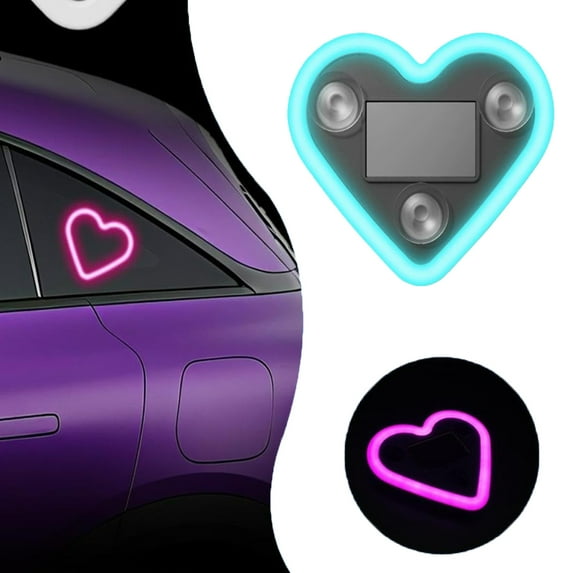 2026 New Solar-Powered Heart-Shaped LED Neon Love Atmosphere Light – IP65 Waterproof Valentine's Day Car Decor, Auto On/Off Romantic Ambient Light (Light Blue)