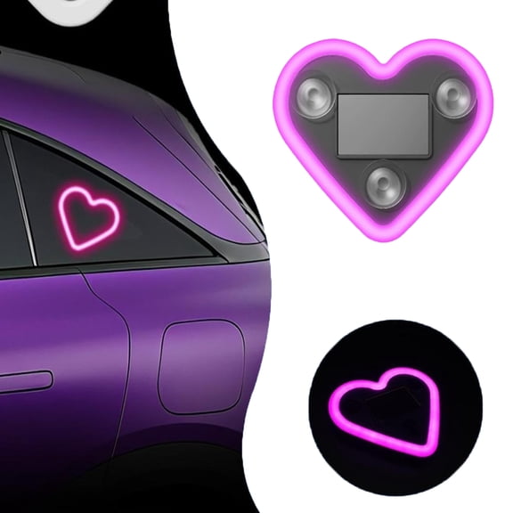 2026 New Solar-Powered Heart-Shaped LED Neon Love Atmosphere Light – IP65 Waterproof Valentine's Day Car Decor, Auto On/Off Romantic Ambient Light (Pink)