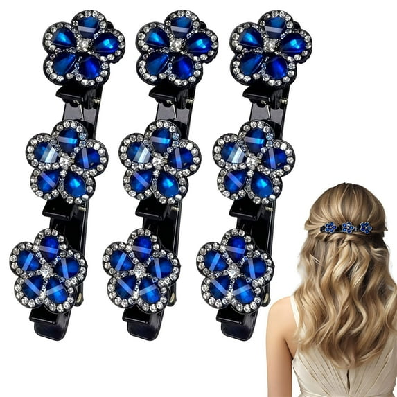 2026 New Sparkling Crystal Stone Braided Hair Clips, Rhinestone Hair Clips Hair Braid Clips Easily Braided Hair Bands, Shiny Rhinestone Hair Clip for Women and Girls(3PC,dark blue)