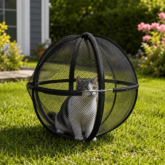 2026 New Spherical Cat Playpen, Hamster Ball for Cats to Go Outside, 360 Panoramic Rolling Outdoor Cat Exercise Ball,Pop-Up Outdoor Catio Tent with Storage Bag, Breathable Mesh Cat Cage for Cats 27"