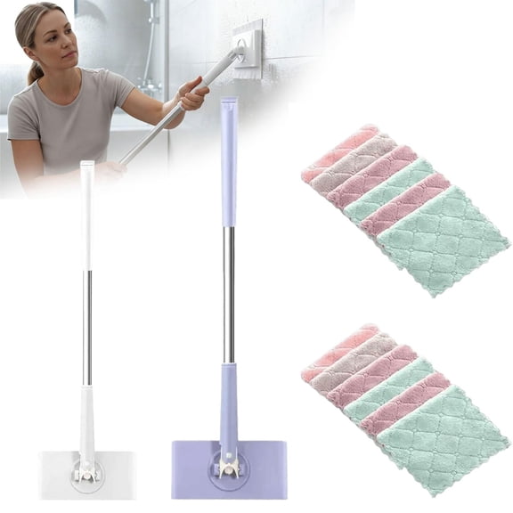 2026 New Spray Mop with Press-Clamp System, Hands-Free Operation, One-Button Cloth Change, Automatic Cloth Clamping, Floor Mop Equipped with 10 Reusable Microfiber Cloths (1 Piece)