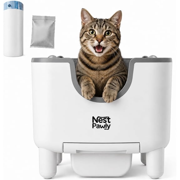 2026 New Square Self-Cleaning Litter Box, M07 Open-Top Automatic Cat Litter Box for Multi Cats, Smart Automated Cat Litter Box Robot with 8 Sensors Odor Control & 2m Long Cord