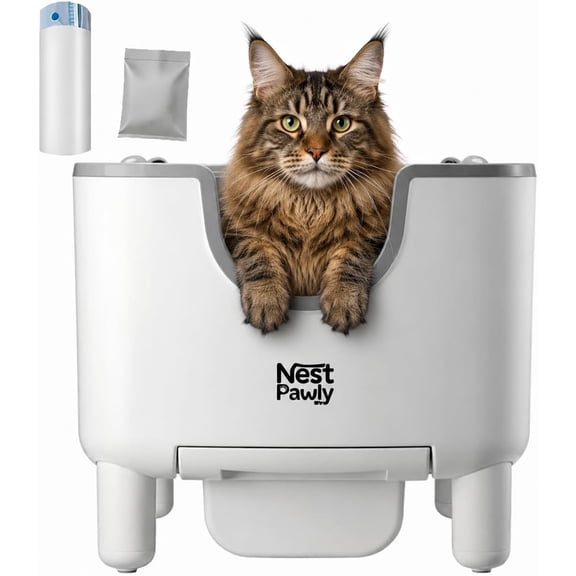 2026 New Square Self-Cleaning Litter Box, M07 Open-Top Automatic Cat Litter Box for Multi Cats, Smart Automated Cat Litter Box Robot with 8 Sensors Odor Control & 2m Long Cord