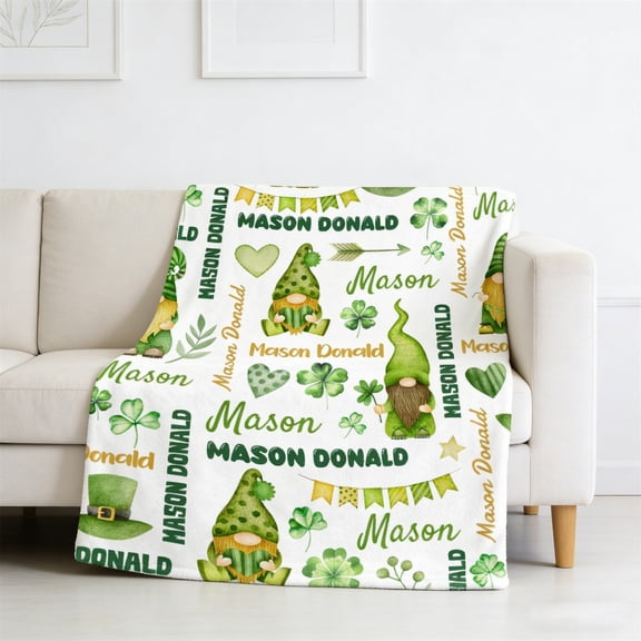 2026 New! St Patrick's Day Clover Gnome Throw Blanket Green Shamrock St. Patrick's Day Throw Blankets Soft Lightweight Durable Flannel Blanket for Sofa Couch Bedroom Living Room Decor 28x40 Inch