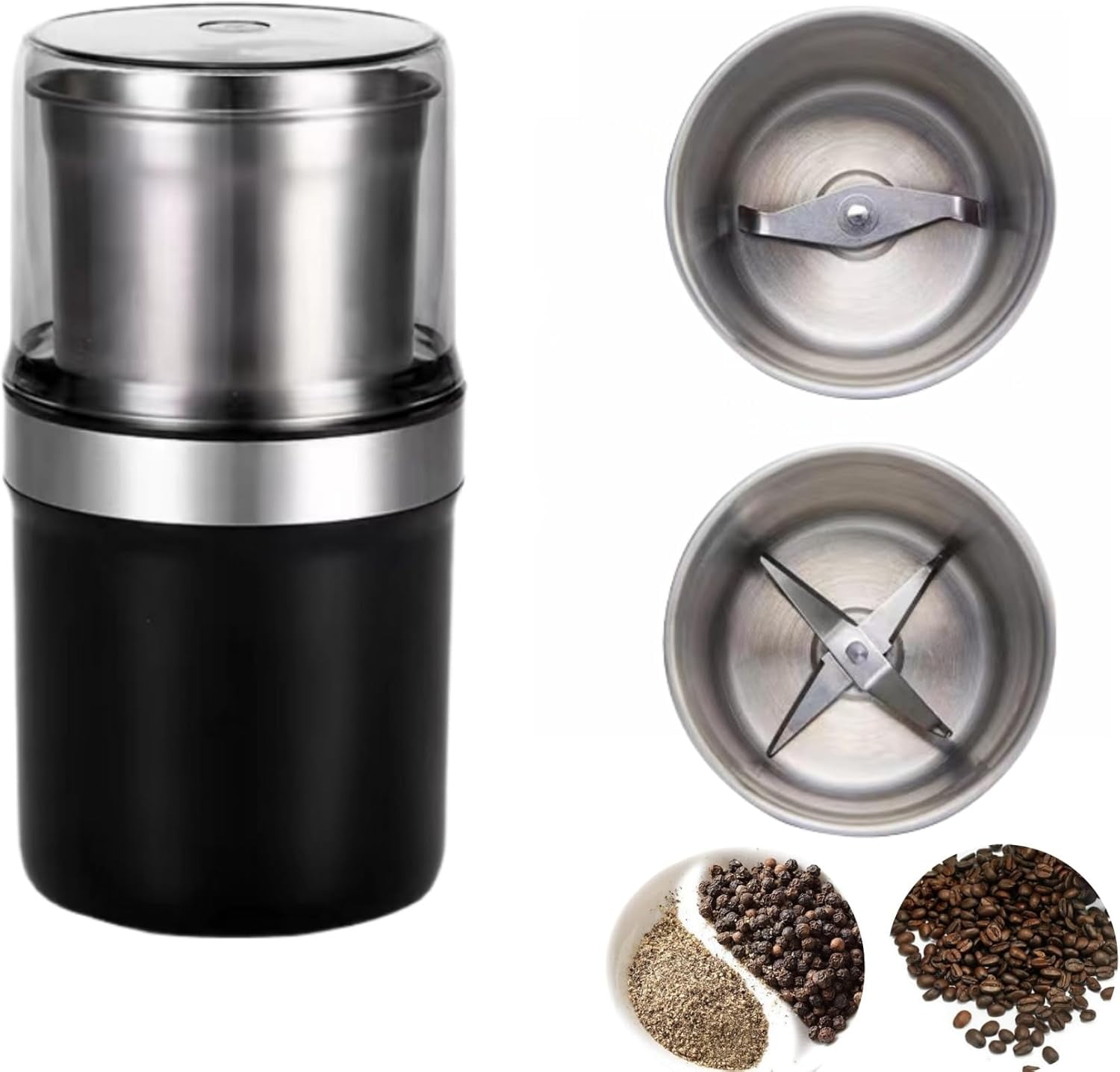 2026 New Stainless Steel Coffee & Spice Grinder, Electric Multi-Use Cup Grinder, Large Capacity Detachable Cup for Easy Cleaning, for Home Kitchen (Straight Blade&Criss-Cross Blade)Z