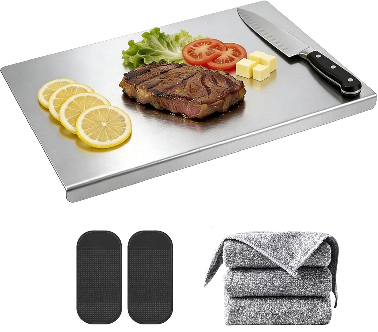 2026 New Stainless Steel Cutting Board with Lip, Non-Slip Single Stainless Steel Cutting Board Food Prep, Large Durable Stainless Steel Countertop Cutting Board for Meat & Baking (15.74*11.81in)