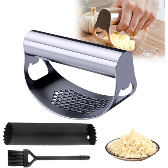 2026 New Stainless Steel Garlic Press, Thickened 304 Food-Grade Garlic Mincer Crusher, Ergonomic Handle Kitchen Tool for Garlic Cloves, Easy Clean Garlic Presser for Home Cooking