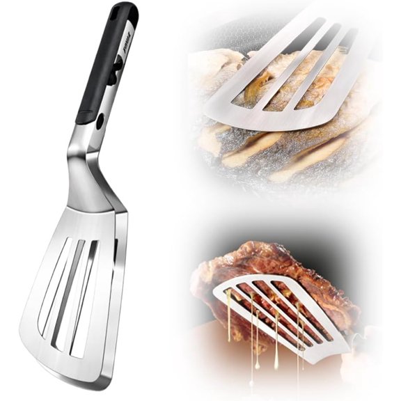 2026 New Stainless Steel Grill Clamp, Anti-Scald Extended Handle Spatula Tongs, Multifunctional Barbecue Clamp Grill Clamp Spatula Food Flip Shovel Clip for Steak Fish Bread BBQ Cooking