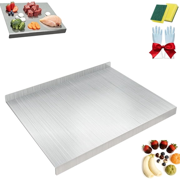 2026 New Stainless Steel Kitchen Cutting Board with Lip, Premium Large Metal Double Sided Kneading Board with Counter Edge, Non-stick, High Hardness & Strong Toughness for Chopping
