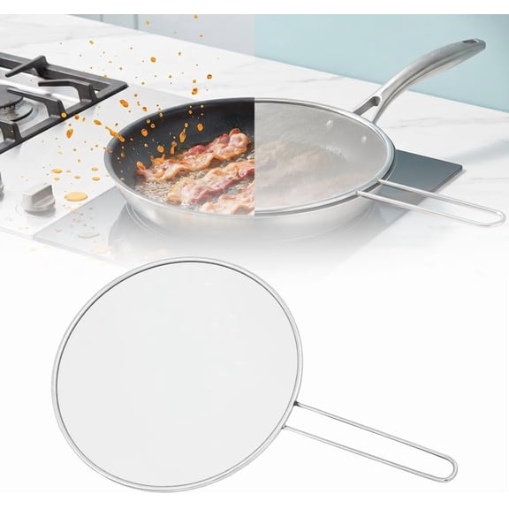 2026 New Stainless Steel Pan Cover Greaseproof Net, Fine Mesh Screen for Frying Pan, Cooking Oil Protector with Grip Handles for Home Kitchen(19CM)