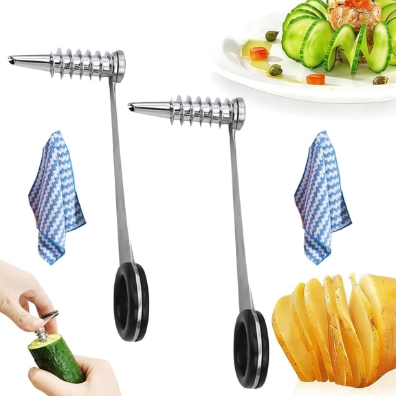 Portable Stainless Steel Spiral Cutter, Vegetable Spiralizer for Zucchini, Potatoes, Cucumbers, Carrots, Easy to Clean